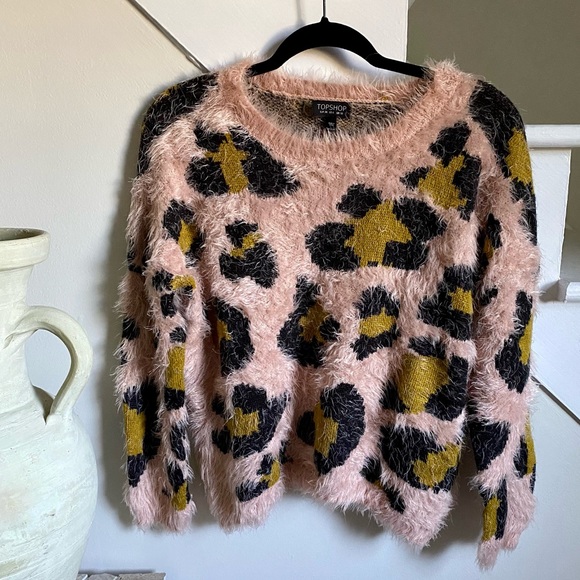 Topshop Pink Fuzzy Leopard Sweater - Picture 4 of 5